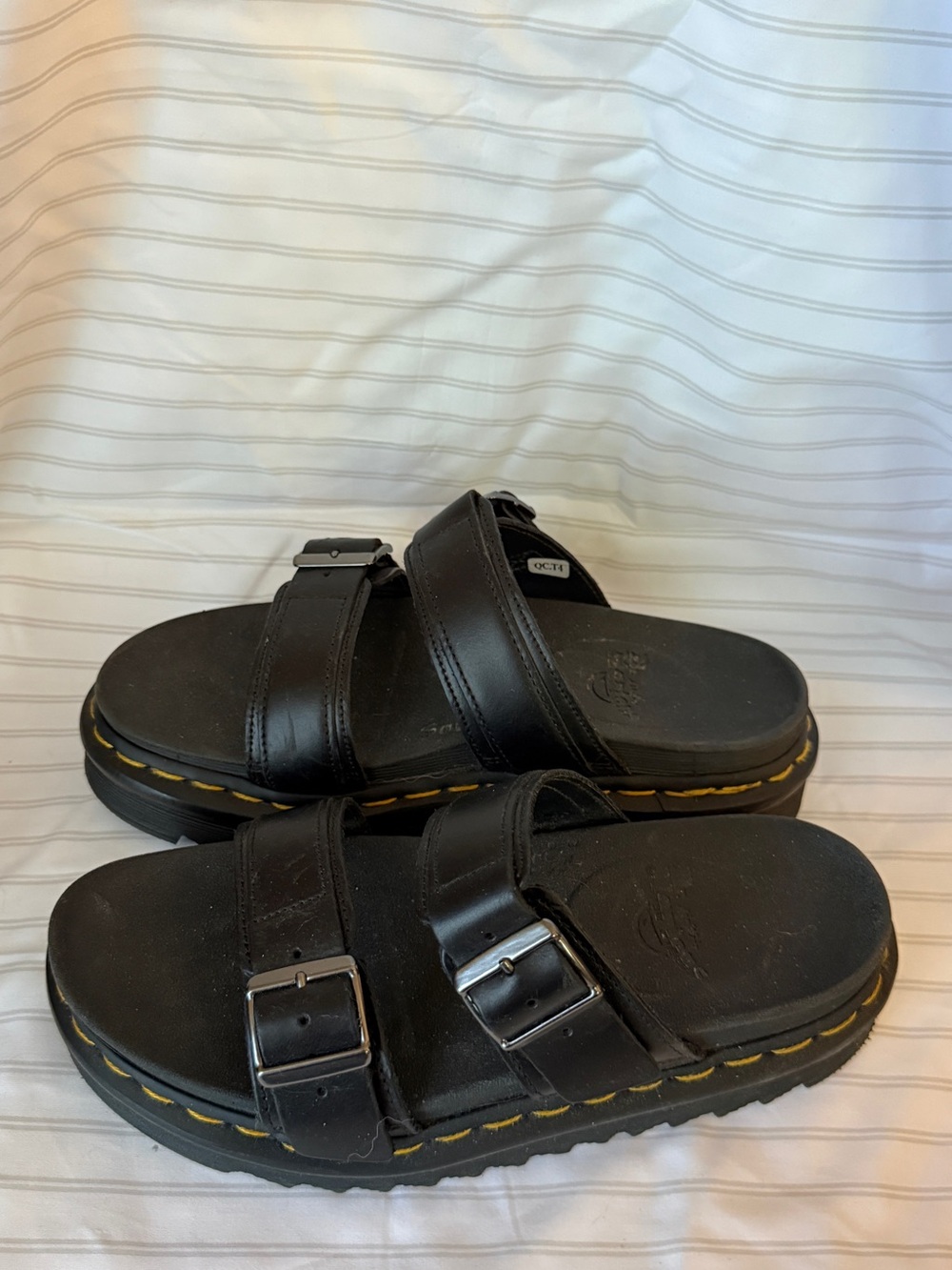 Womens Black Buckle Slide Sandals